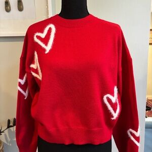 *NWT* Red knit sweater with white hearts by Pinch